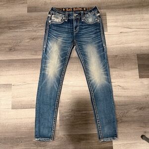 Rock Revival Womens Indea Skinny Distressed Embellished Jeans Size 27